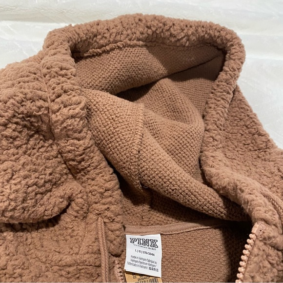 PINK Victorias Secret Brown Sherpa Teddy Sweater Hoodie New - Picture 5 of 10